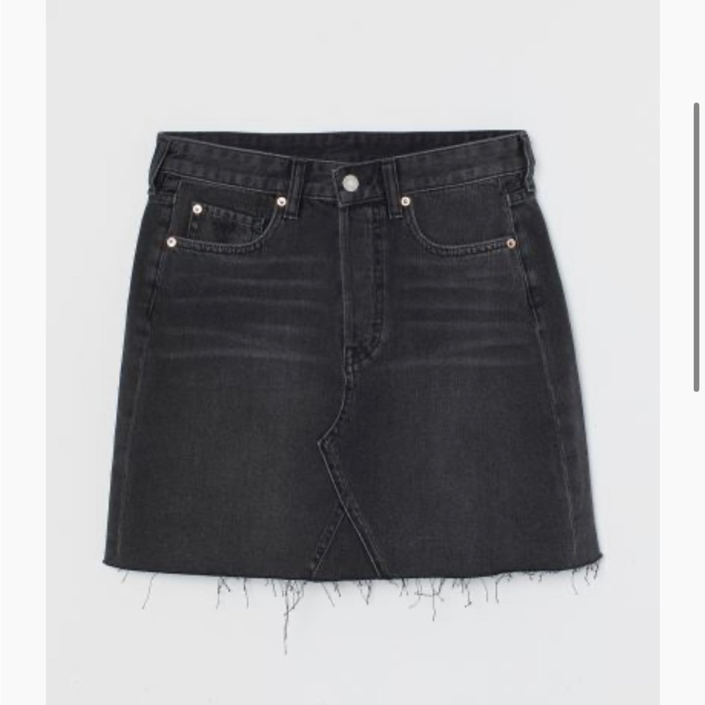 Black Denim Skirt with Raw Hem